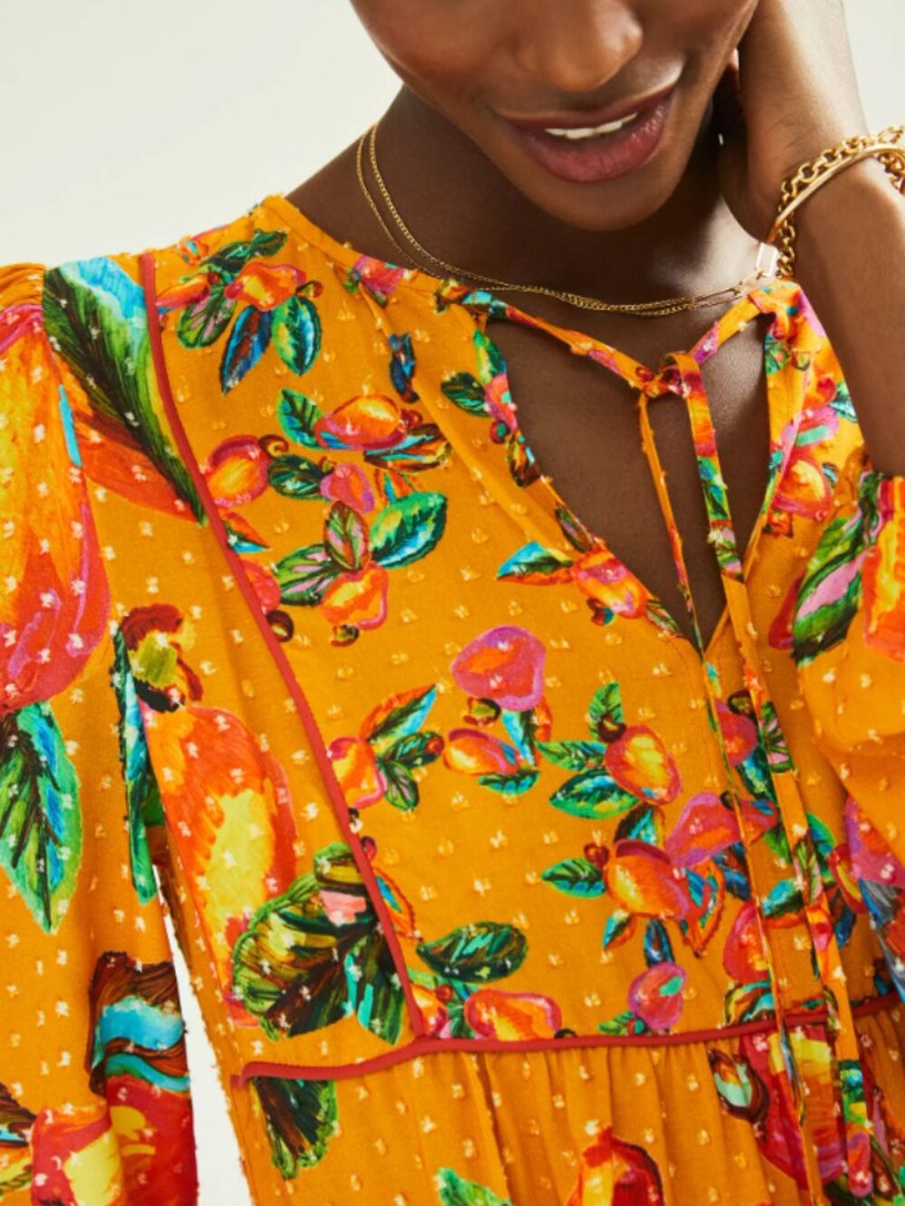 NWT Farm Rio Anthropologie Vibrant Tropical Fruit Floral Beatrizia Blouse XL